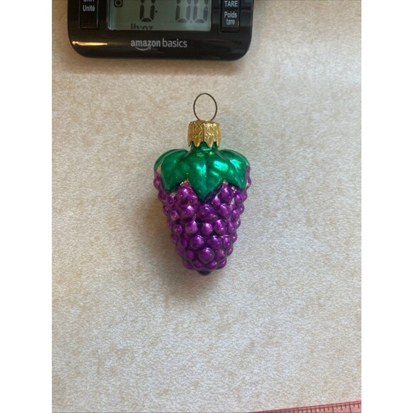 Vtg Lot 6 Fruit Glass Christmas Ornament Set Plum Grape 2 Pears Strawberry Apple - Picture 4 of 12